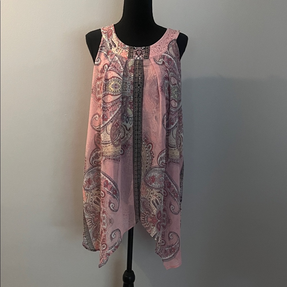 Roz & Ali Pink Paisley Sleeveless Asymmetric Camisole